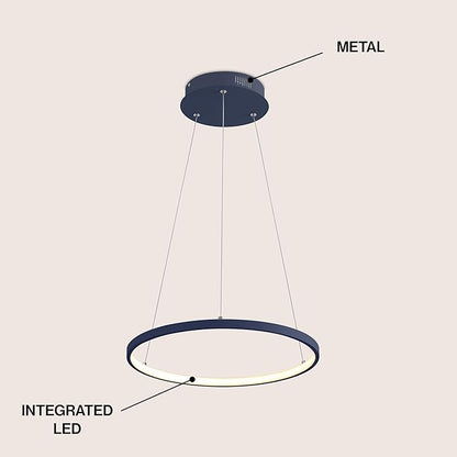 JONATHAN Y 15.75" Navy Modern Integrated LED Pendant Light, Dimmable Round Hoop Chandelier for Kitchen Island, Dining Room, Adjustable Height Metal Hanging Light (JYL7202F)
