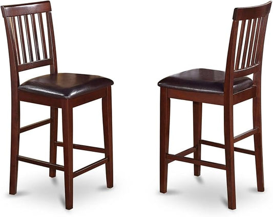 East West Furniture VNS-MAH-LC Vernon Counter Height Bar Stool - Faux Leather Pub Height Kitchen Chairs, Set of 2, Mahogany