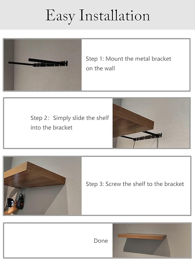 Floating Shelf, Set of 1 Wall Shelf, 24 in W x 12.75 in D x 2 in H Wooden Floating Wall Shelf with Invisible Brackets for Living Room/Bedroom/Bathroom/Kitchen Storage and Decor, Black Wood