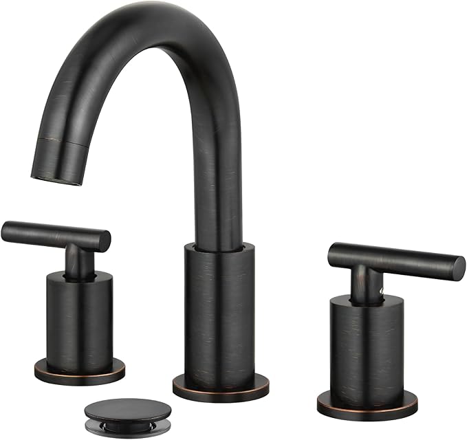 gotonovo 3 Hole 2 Handles Lavatory Basin Bathroom Sink Faucet with Pop Up Drain with Hot and Cold Mixer Valves 8 Inch Widespread Bathroom Faucet Oil Rubbed Bronze