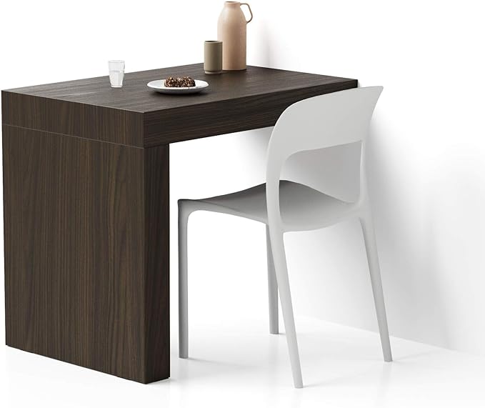 Mobili Fiver, Evolution Dining Table with One Leg 35.4 x 23.6 in, Dark Walnut, for 2 People, Modern Dining Table for Kitchen, Italian Furniture