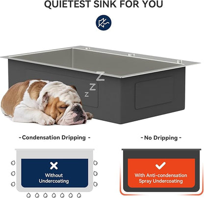 Lordear 30 Inch Drop In Kitchen Sink with Faucet 16 Gauge Stainless Steel Single Bowl Kitchen Sink with Glass Rinser, Pull-out Faucet, and Soap Dispenser #T30229-F16030SS