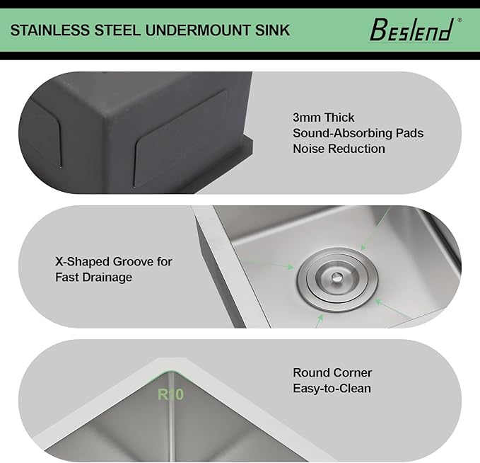 15 Inch Bar Sink Undermount - Beslend 15x17 Inch Small Kitchen Sink Stainless Steel Kitchen Bar Sink 16 Gauge Single Bowl Sink RV Sink