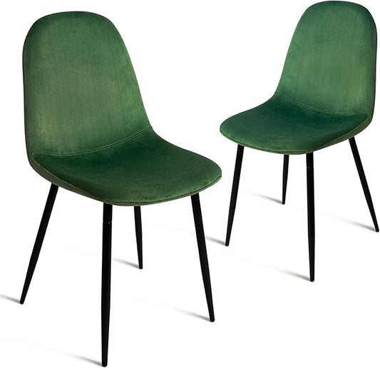 CangLong Modern Velvet Dining Chairs Set of 2 – Upholstered Accent Chairs with Metal Legs, Dark Green for Living Room, Bedroom, Restaurant
