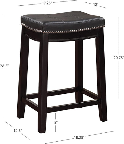 Linon Kingston Black Wooden Backless 26.5 Inch Seat Height Counter Stool with Black Faux Leather Upholstered Seat and Nailheads, Set of 2