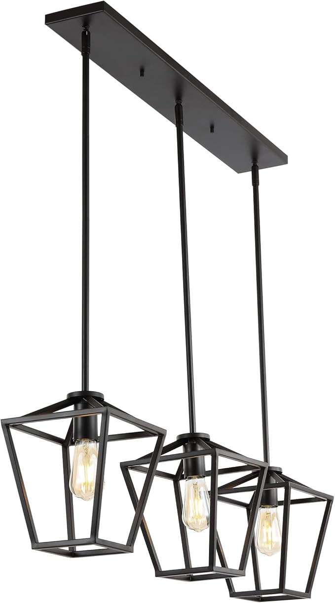 JONATHAN Y 36.5" Oil Rubbed Bronze Industrial Farmhouse Iron LED Pendant Light, Adjustable Cage Lantern for Kitchen Island, Dining Room, Foyer, Iron Shade (JYL7581A)
