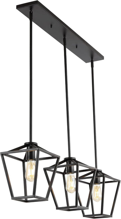 JONATHAN Y 36.5" Oil Rubbed Bronze Industrial Farmhouse Iron LED Pendant Light, Adjustable Cage Lantern for Kitchen Island, Dining Room, Foyer, Iron Shade (JYL7581A)
