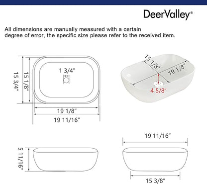 DeerValley Prism 19x15 Inch Rectangular Vessel Sink, White Porcelain Ceramic Above Counter Bathroom Basin, DV-1V432