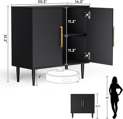 Vrullu Modern Storage Cabinet, Free Standing Buffet Cabinet, Black Sideboard and Buffet Storage, Wood Accent Furniture for Living Room, Hallway, Entryway, Dining Room (2, Black)