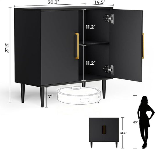 Vrullu Modern Storage Cabinet, Free Standing Buffet Cabinet, Black Sideboard and Buffet Storage, Wood Accent Furniture for Living Room, Hallway, Entryway, Dining Room (2, Black)