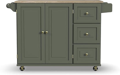 Homestyles Mobile Kitchen Island Cart with Wood Top and Dropleaf Breakfast Bar, 18" D x 53.5" W x 36" H, Green