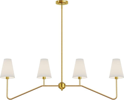 Electro bp;47" W 4-Light Linear Kitchen Island Lighting Fixture Classic Chandeliers Polished Gold with White Linen Shades for Dining Table,E12,160W