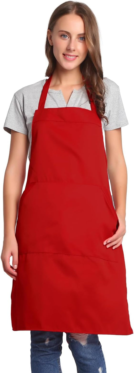 BIGHAS Adjustable Bib Apron with Long Ties for Women Men 18 Colors Chef Kitchen Cooking