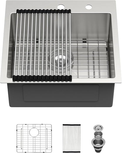 21 Outdoor Kitchen Sink - Beslend Outdoor Sink 21x20 Bar Sink RV Sinks Drop In, 16 Gauge Stainless Steel Topmout Kitchen Sinks Wet Bar Sinks Square Single Bowl Above Counter Indoor Outdoor
