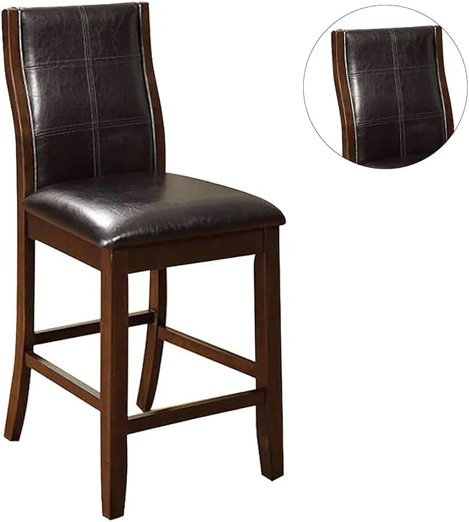 Set of 2 Transitional Counter Height Chairs, Brown Cherry Finish with Espresso Upholstered Seats, Stylish Design for Kitchen Island or Bar
