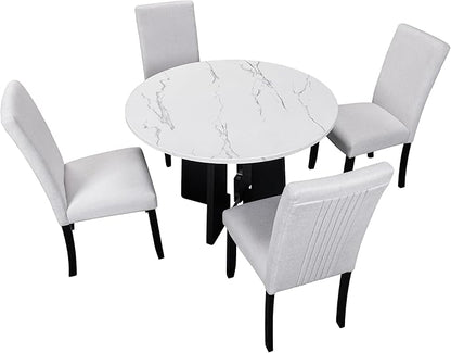 Ball & Cast 5 Piece Round Dining Table Set,43-Inch Modern Dining Table and 4 Upholstered Chairs for Dining Room,Kitchen Room, Living Room,Easy Assembly,Beige+White