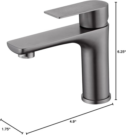 SUMERAIN Bathroom Faucets for Sink Lavatory Faucet 304 Stainless Steel Single Hole Single Handle, Gun Gray