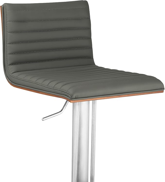 Armen Living LCCASWBAGRB201 Café Adjustable Barstool in Grey Faux Leather and Brushed Stainless Steel Finish, Gray/Walnut, 31.5" x 19.29" x 17"