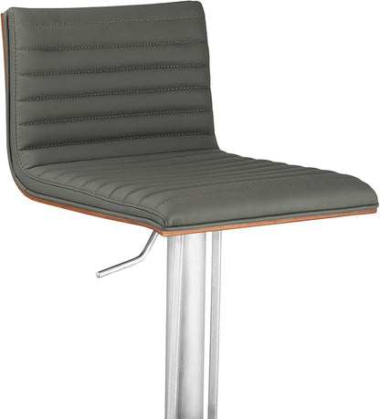 Armen Living LCCASWBAGRB201 Café Adjustable Barstool in Grey Faux Leather and Brushed Stainless Steel Finish, Gray/Walnut, 31.5" x 19.29" x 17"