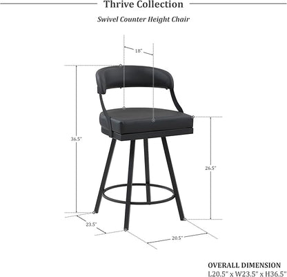 Lexicon Swivel Counter Height Stools Set of 2 - Counter Height Stools for Kitchen Island, Padded Seat, Open Back, Sturdy Black Metal Frame Finish and Faux Leather Cushion Seat, Sturdy Black