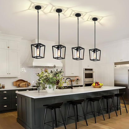 Pendant Lights Kitchen Island 3 Pack, Farmhouse Pendant Lighting for Island, Hallway Hanging Lights Modern Kitchen Light Fixtures Ceiling, Black Chandelier for Dining Room