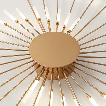 JAYMP 41.3" Ceiling Light Modern Flower Shape Ceiling Lamp for Dining Room Kitchen Hallway Flush Mount Metal Acrylic Sputnik Firework Petal LED Lighting Fixture (Matte Gold, 28 Lights)