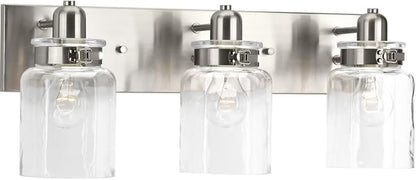 Progress Lighting P300047-009 Calhoun Collection Clear Glass Farmhouse Bath Vanity Light, 3-Light, Brushed Nickel