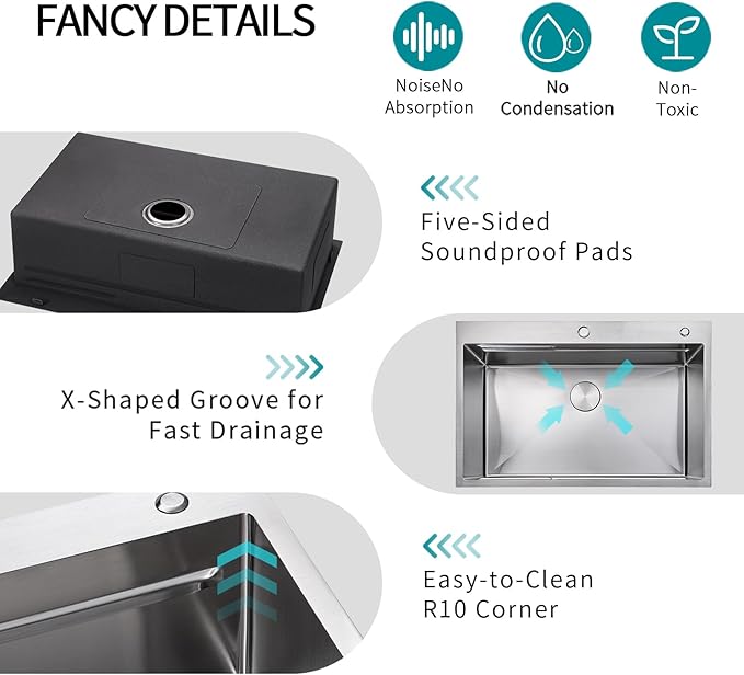Kitchen Sink 33x22 Drop In Kitchen Sinks with Faucet Combo 33 inch Large Single Bowl Stainless Sink Modern Workstation Deep Kitchen Sink