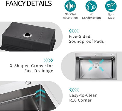 Kitchen Sink 33x22 Drop In Kitchen Sinks with Faucet Combo 33 inch Large Single Bowl Stainless Sink Modern Workstation Deep Kitchen Sink