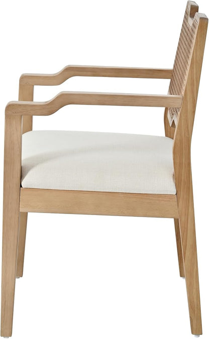 Christopher Knight Home 28" Farmhouse Barstools Set of 2, Upholstered Armchair Counter Stools with Natural Rattan Backrest, Solid Rubber Wood Dining Chairs for Kitchen Island Dining Room, Walnut+Beige