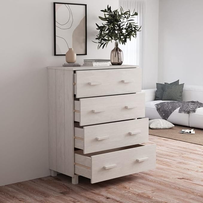 White Solid Pinewood Sideboard, Modern MDF Buffet Cabinet with Smooth Sliding Doors, 15.7 x 31.1 x 40.7 in, Tall Storage for Living Room, Dining Area Kitchen Furnitur