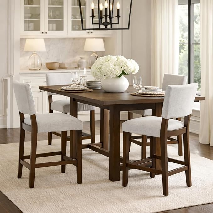 HomePop 24" Open Back Counter Stool|HomePop Home Décor|Fabric Chairs for Dining Room, Kitchen and Living Room - Gray Woven(Single Pack)