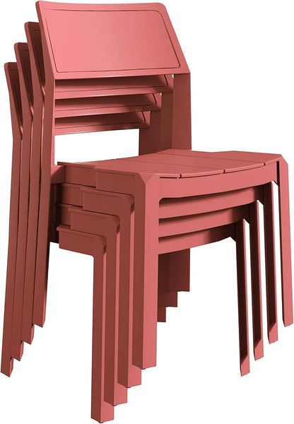 VECELO 4 Pack Plastic Dining Chairs, Stackable Patio Chairs for Indoor Outdoor Use in Kitchen, Poolside, No Assembly Required, Red