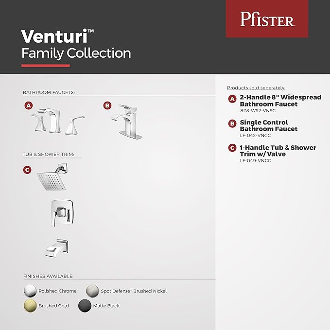 Pfister Venturi Bathroom Sink Faucet, Single Control, 1-Handle, Single Hole, Polished Chrome Finish, LF042VNCC