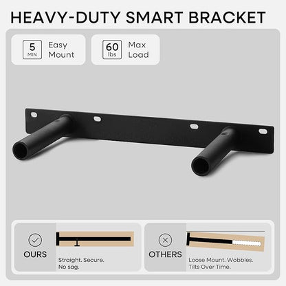 Homeforia Black Floating Shelf 18 inch, High End Solid Real Wood 18inch Bathroom Floating Shelves for Wall Mounted, Black Wooden 18in Floating Shelves, Heavy Duty Bracket, 18 X 6.5 X 1.75 in, Set of 3