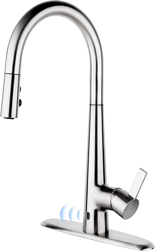 E8305xxxxx Touchless Faucets with Pull Down Sprayer, Motion Sensor Activated, 360 Degree Swivel, Brass Finish, 1.34-1.50 Inch Hole Diameter