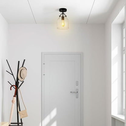 GLOBE Electric 66000080 1-Light Flush Mount Ceiling Light, Matte Black, Angular Glass Shade, Bedroom Lighting Fixtures Ceiling, Dining Room Fixture, Modern Farmhouse, Lighting for Hallway