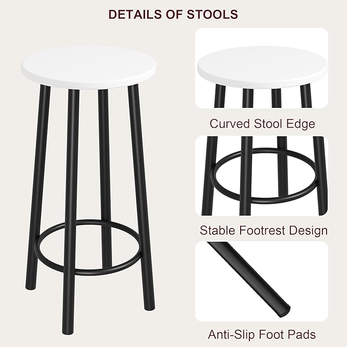 Amvove Bar Table and Chairs Set for 2, Kitchen Island with Storage Shelves Kitchen Table with 2 Bar Stools Counter Height Dining Table Set Breakfast Nook for Small Space & Kitchen,High Top Table