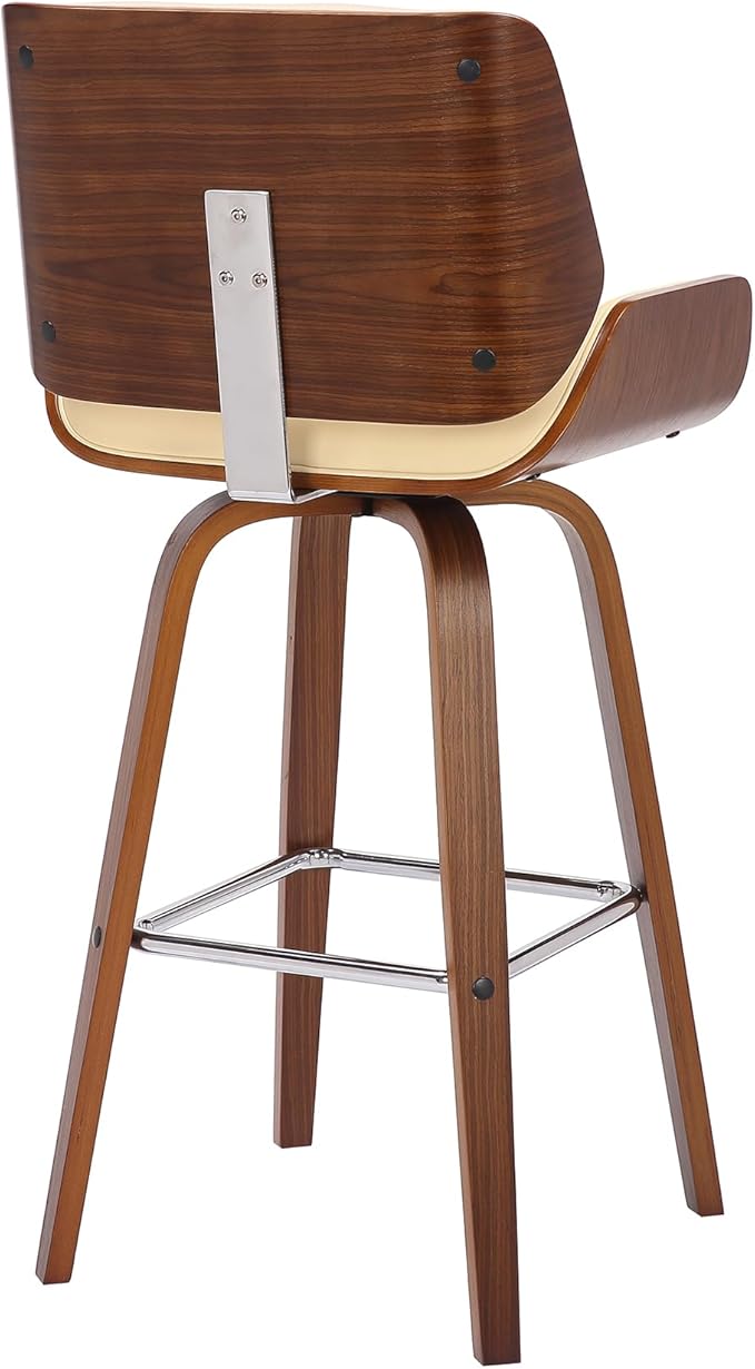 Armen Living Tyler 26" Counter Height Swivel Cream Faux Leather and Walnut Wood Bar Stool - Set of 3