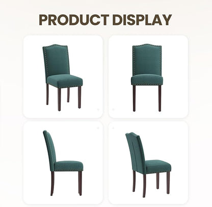 MALOL Dining Chairs Set of 2, Soft Comfortable Upholstered Parsons Chairs with High-Density Cushion & Solid Wood Legs, Nailhead Trim, Modern Accent Chairs for Dining Room, Kitchen, Living Room – Green