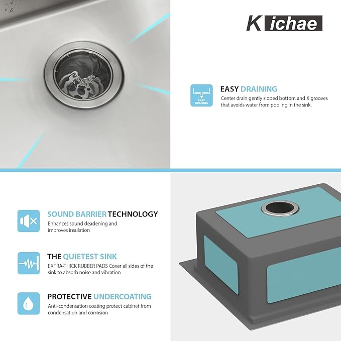 Kichae 21 Drop In Bar Sink- 21x20 Kitchen Sink Stainless Steel 16 Gauge Bar Prep Sinks Small Overmount Topmount Ledge Workstation Single Bowl Handmade Basin with Cutting Bowl