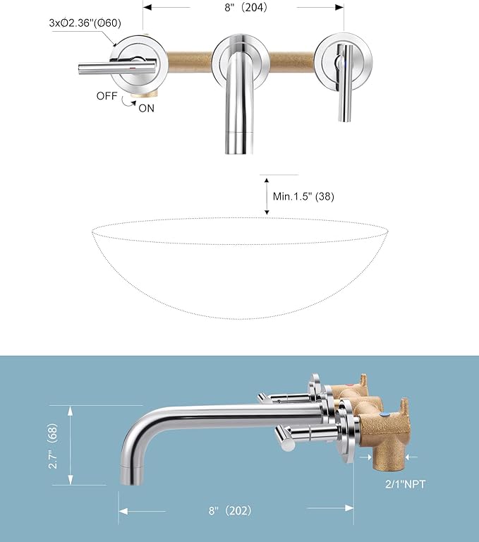 Wall Mount Bathroom Faucet - WOWOW Chrome Bathroom Sink Faucet - 2 Handle Wall Mount Vessel Sink Faucet 3 Holes Elegant Classic Spout Rough in Brass Valve Included