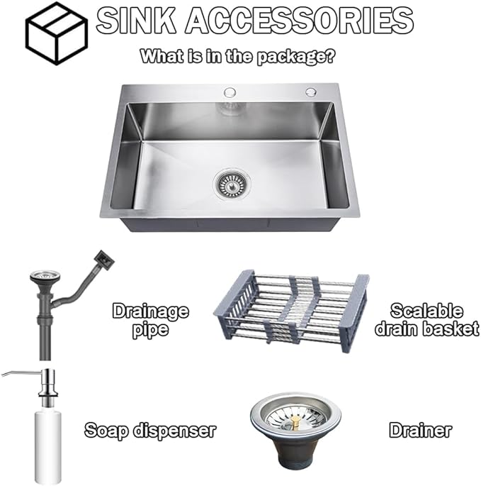 23.6 * 17.7in Drop In Kitchen Sink with 3 Holes,Silver Gray Topmount Stainless Steel Single Bowl Sinks With Drain basket & Soap dispenser