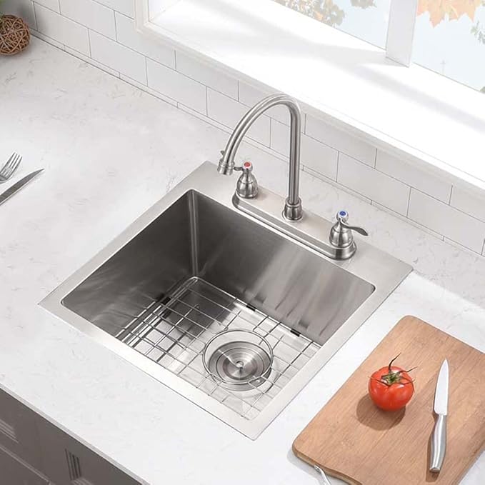 18 X 18 Inch Drop In Bar Sink-18 Inch Topmount RV Small Kitchen Sink Wet Bar Sinks 16 Gauge Stainless Steel Single Bowl Mini Outdoor Rv Sink Basin With Bottom Grid