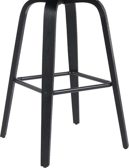 Vienna Modern Swivel Bar Height Stool with Black Faux Leather Seat and Black Brushed Wood Frame Set of 3