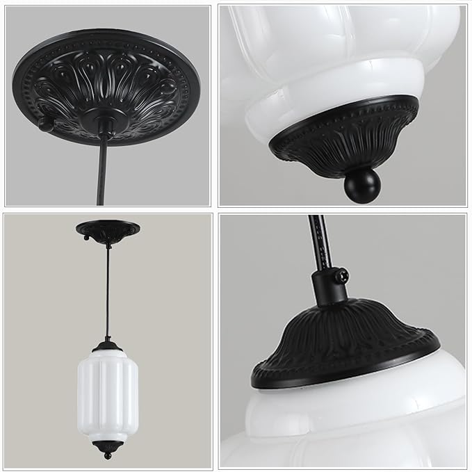 Vintage Schoolhouse Pendant Light Milk Glass Pendant Light White Farmhouse Chandelier Glass Pendant Light Fixture for Kitchen Island Lighting, Dining Room, Foyer, Bulb Included