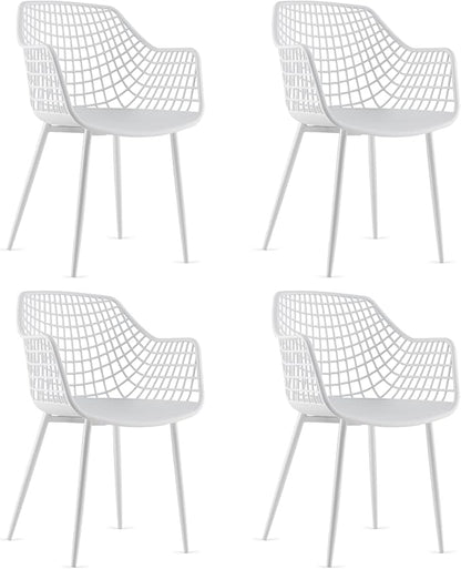 Giantex Modern Dining Chairs Set of 4 - White Arm Chair with 15" High Backrest, Powder-Coated Metal Legs, Anti-Slip Foot Pads, Max Load 265 lbs, Kitchen Dining Room