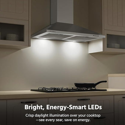 Range Hood 30 inch, 450 CFM Wall Mount Kitchen Hood in Stainless Steel with LED Lighting, 3 Speed Exhaust Fan, Ducted/Ductless Convertible (Charcoal Filters Included)