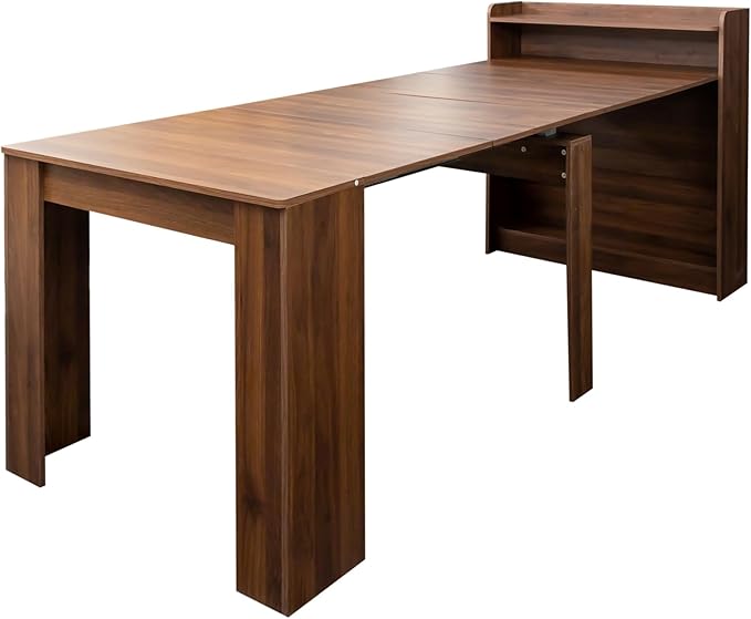 98.4" Extendable Dining Table, Walnut Large Dining Table with Storage for 6-10, Rustic Farmhouse Style Wood Dinner Table Console Table for Kitchen, Dining Room & Living Room