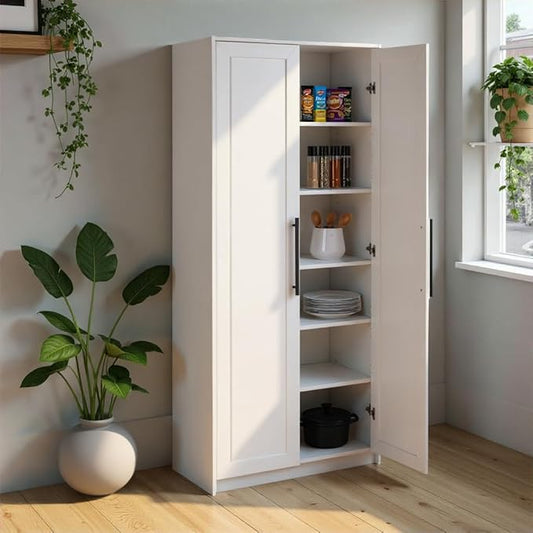 Prepac Elite Premium Home Storage Cabinet with Doors and Shelves, White Storage Cabinet with 5 Shelves for Kitchen, Bathroom 16" D x 32" W x 72" H
